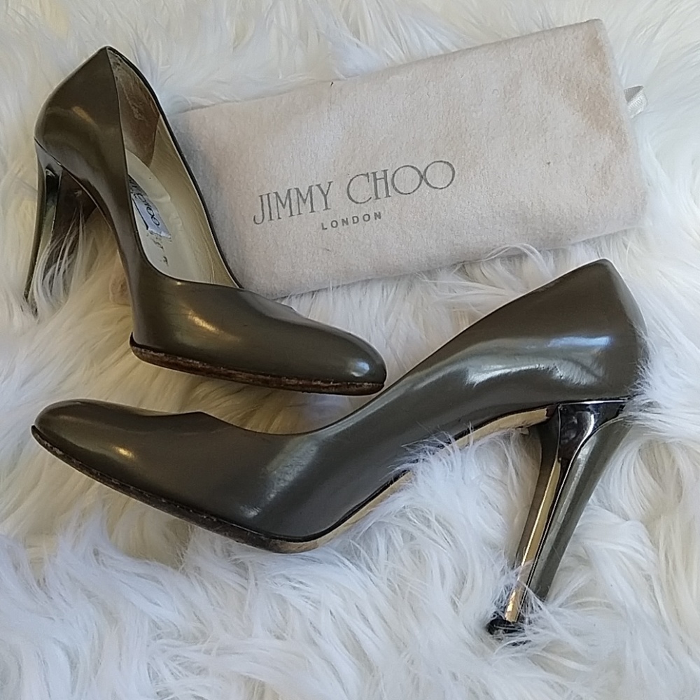 Jimmy Choo Taupe & Silver Heels